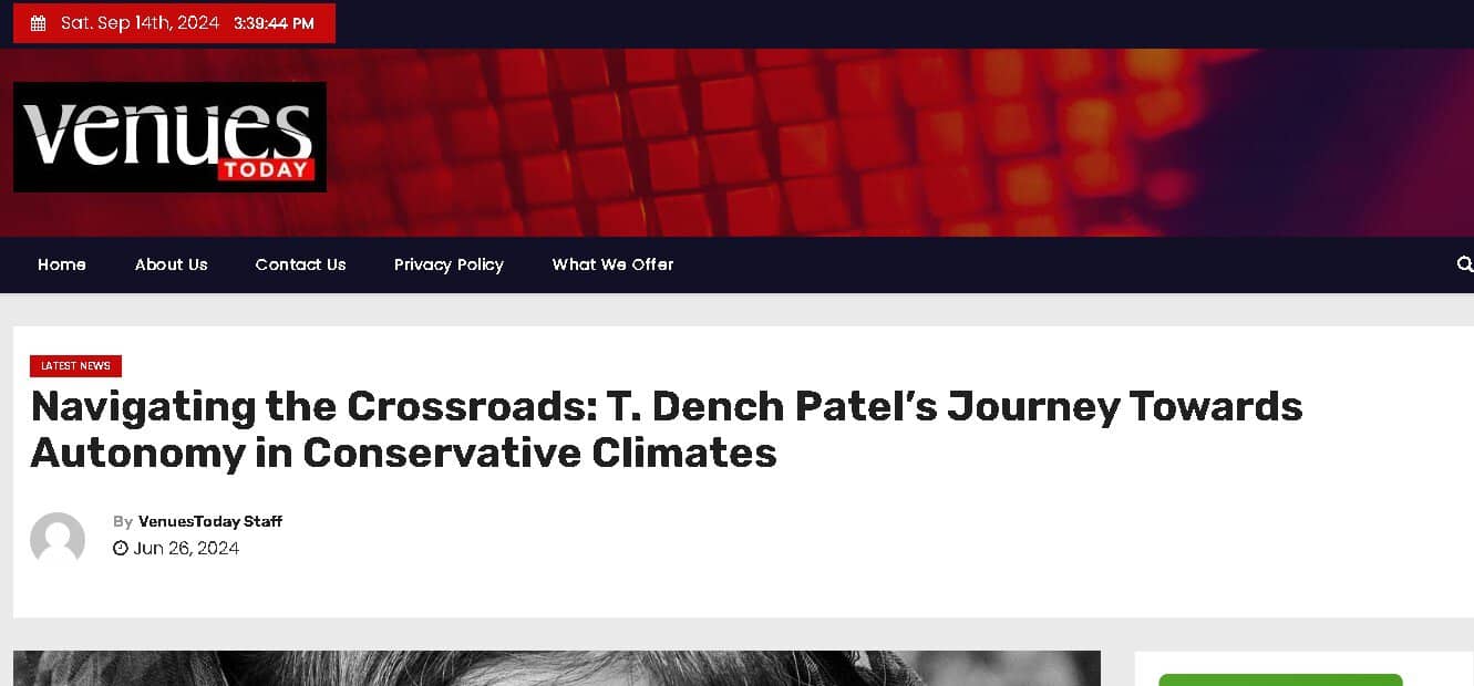 T. Dench Patel appears in Venues Today T. Dench Patel appears in Venues Today